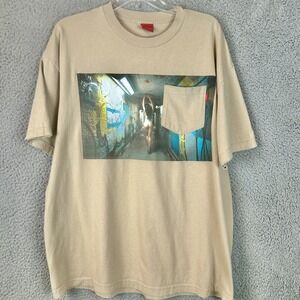 V/sual Pocket Shirt Tan Size X-Large- Model In Lingerie, Graffiti Art Background
